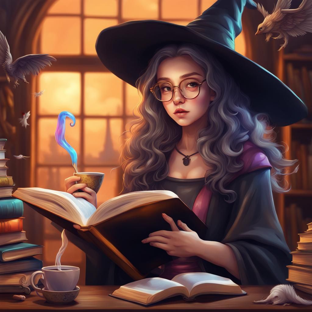 Intricately Detailed Witch Reading, Splash Art