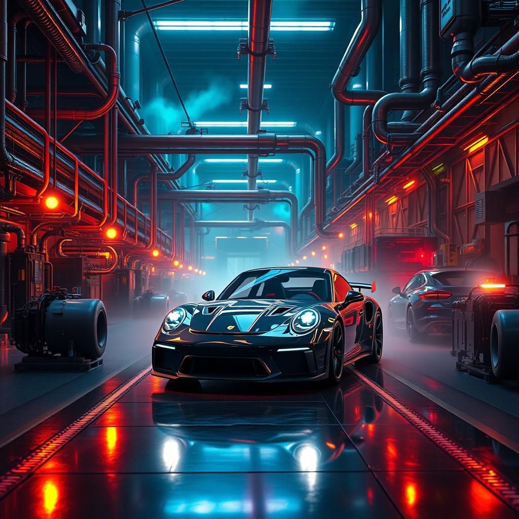 Magical Porsche Factory with Aurora Borealis Lights