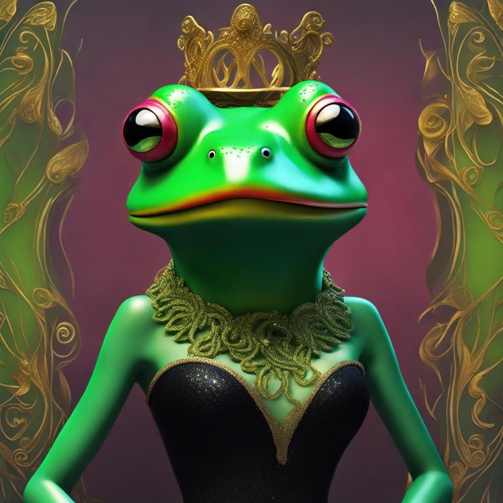 Shapely Bullfrog Lady Dancing in Party Dress