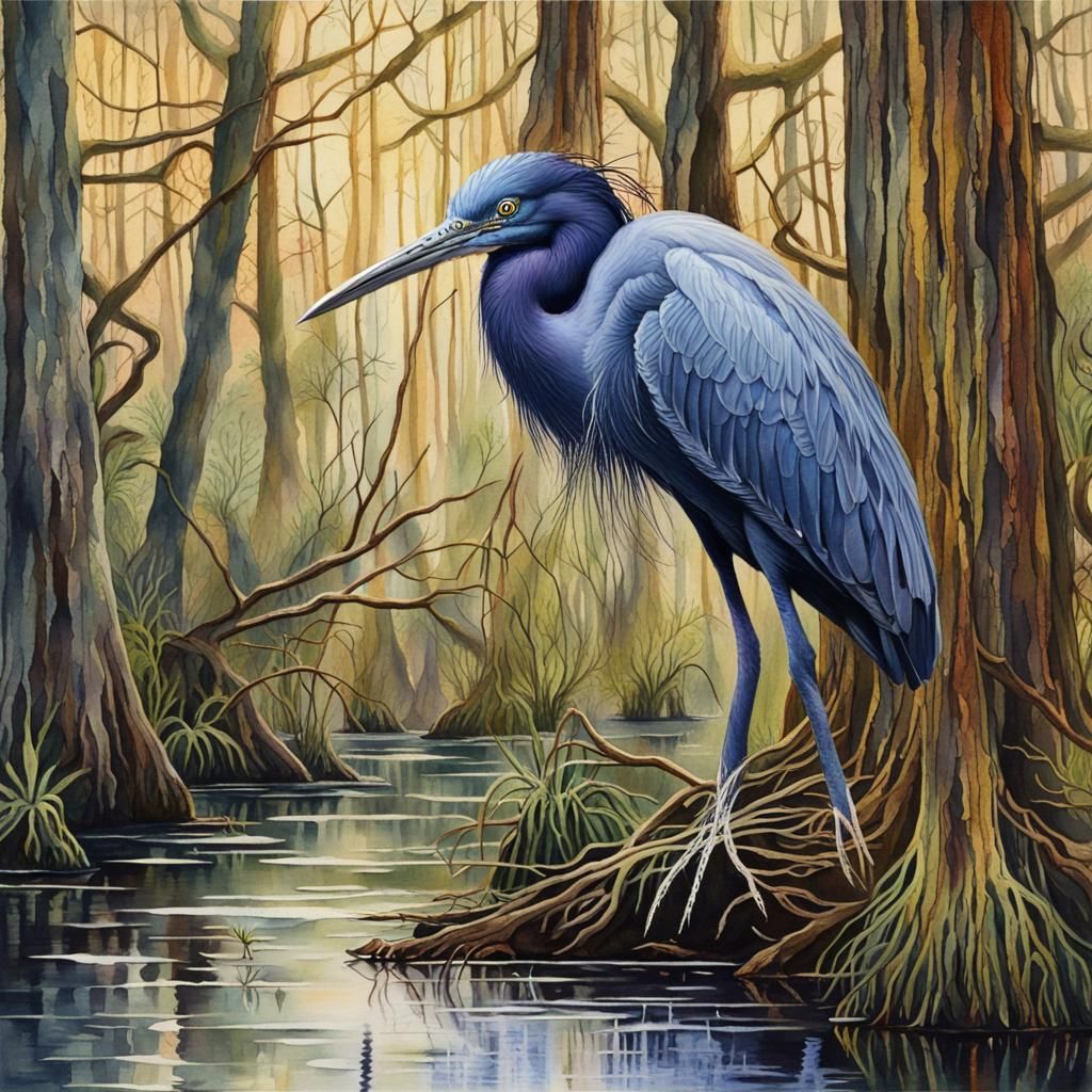 Little Blue Heron in a Cypress Swamp