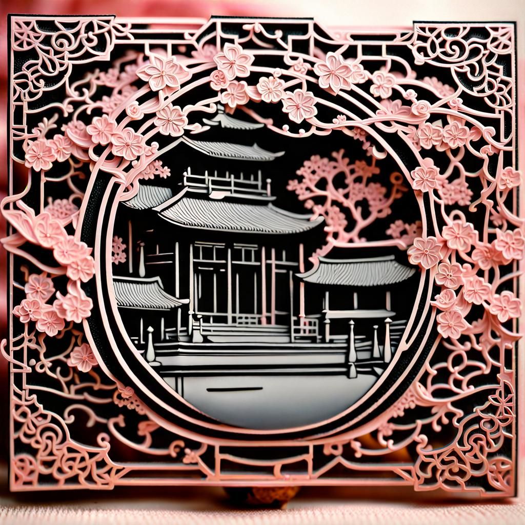 Ginkaku-ji Temple in Lace Cutout Card Style