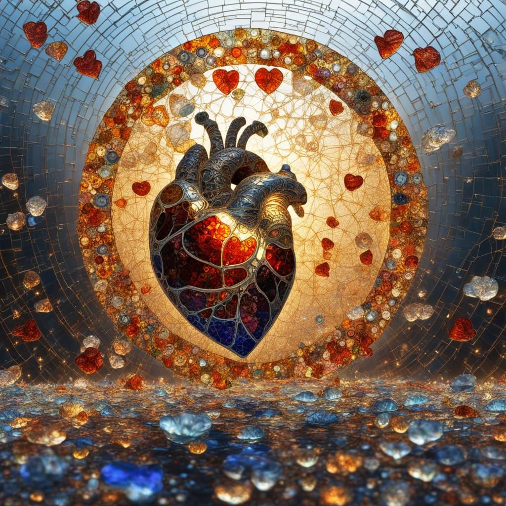 Fragile Steampunk Heart in Stained Glass Style