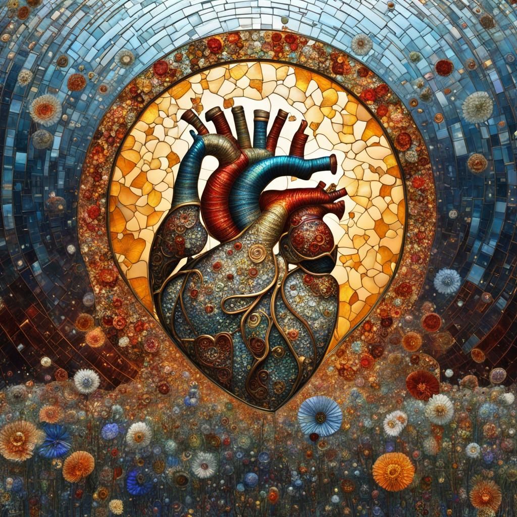 Steampunk Stained Glass Heart in Psychedelic Style