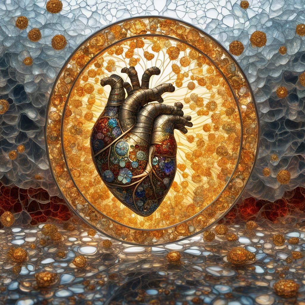 Steampunk Stained Glass Heart in Psychedelic Style