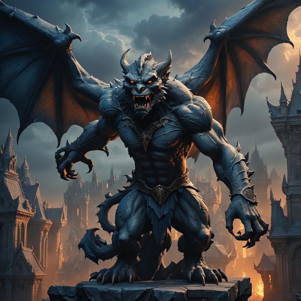 Angry Gargoyle Concept Art in Dark Fantasy Style