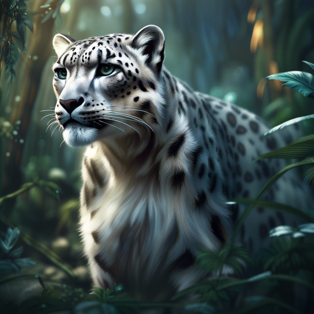 Snow Leopard in Jungle: Detailed Matte Painting