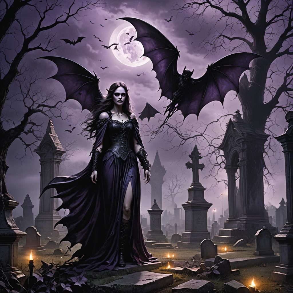 Vampire Fairy in Mystical Cemetery: Dark Fantasy Art