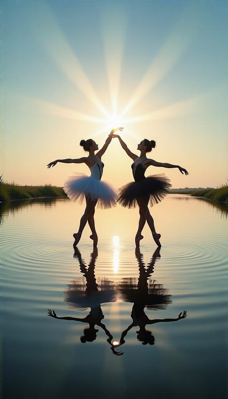 Ballerina's Reflection at Sunset: A Study in Contrast