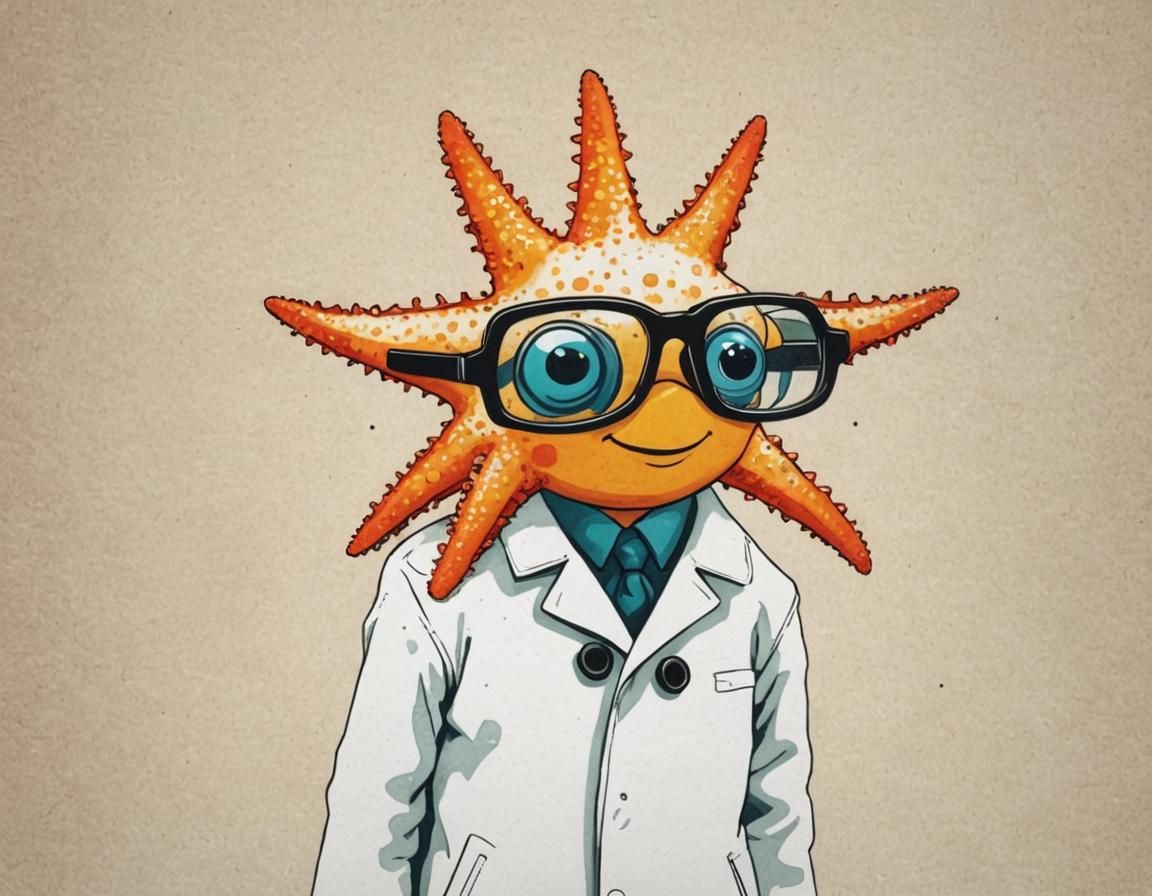 Starfish Scientist: Minimalist Ink Cartoon