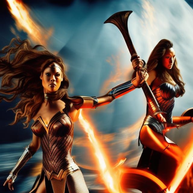 Warrior Princess with Flaming Axe in Futuristic Style