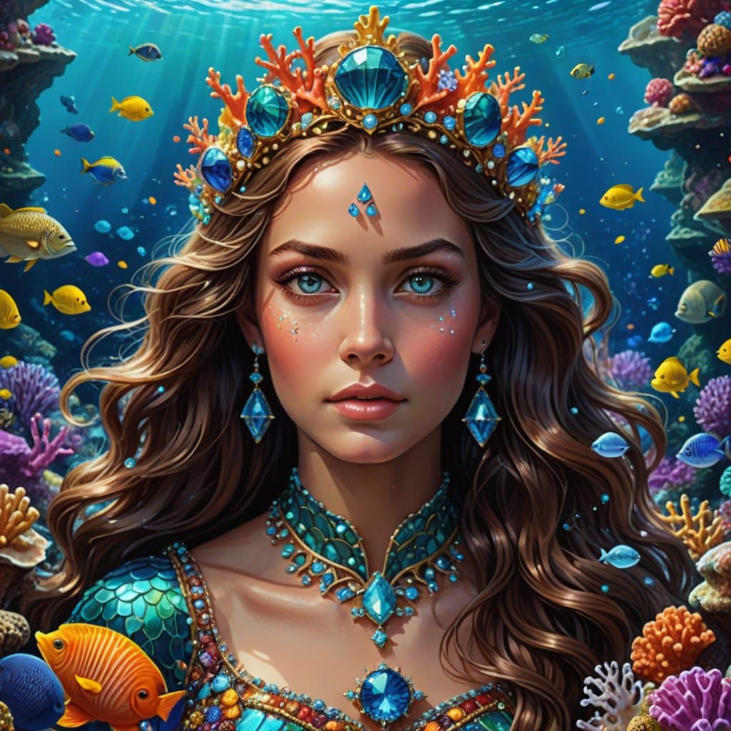 Goddess Amphitrite in a Vibrant Sea-Inspired Portrait
