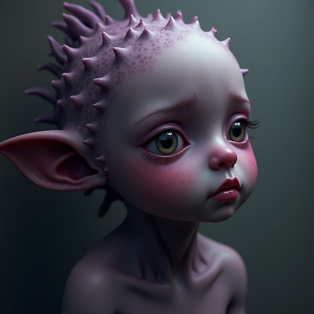 Melancholy Purple and Green Creature in Fantasy Art