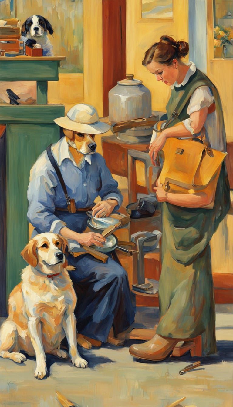 Canine Colleagues in Impressionist Workplaces