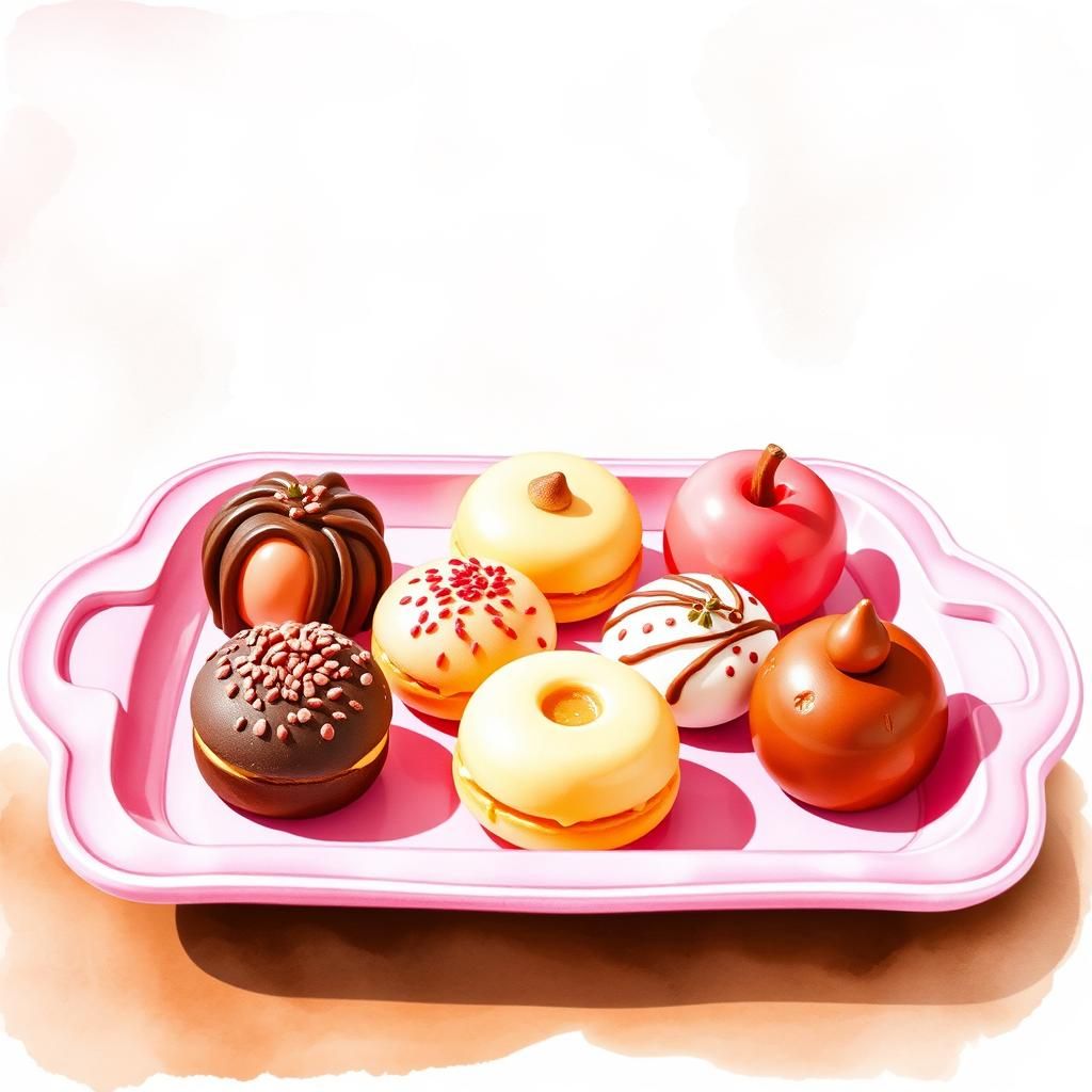 Watercolor Tray of Pink Treats on Table