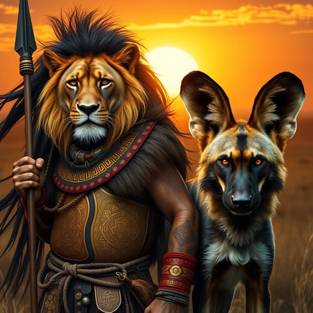 Lioness Warrior Embarks Across Golden Sunset Savannah