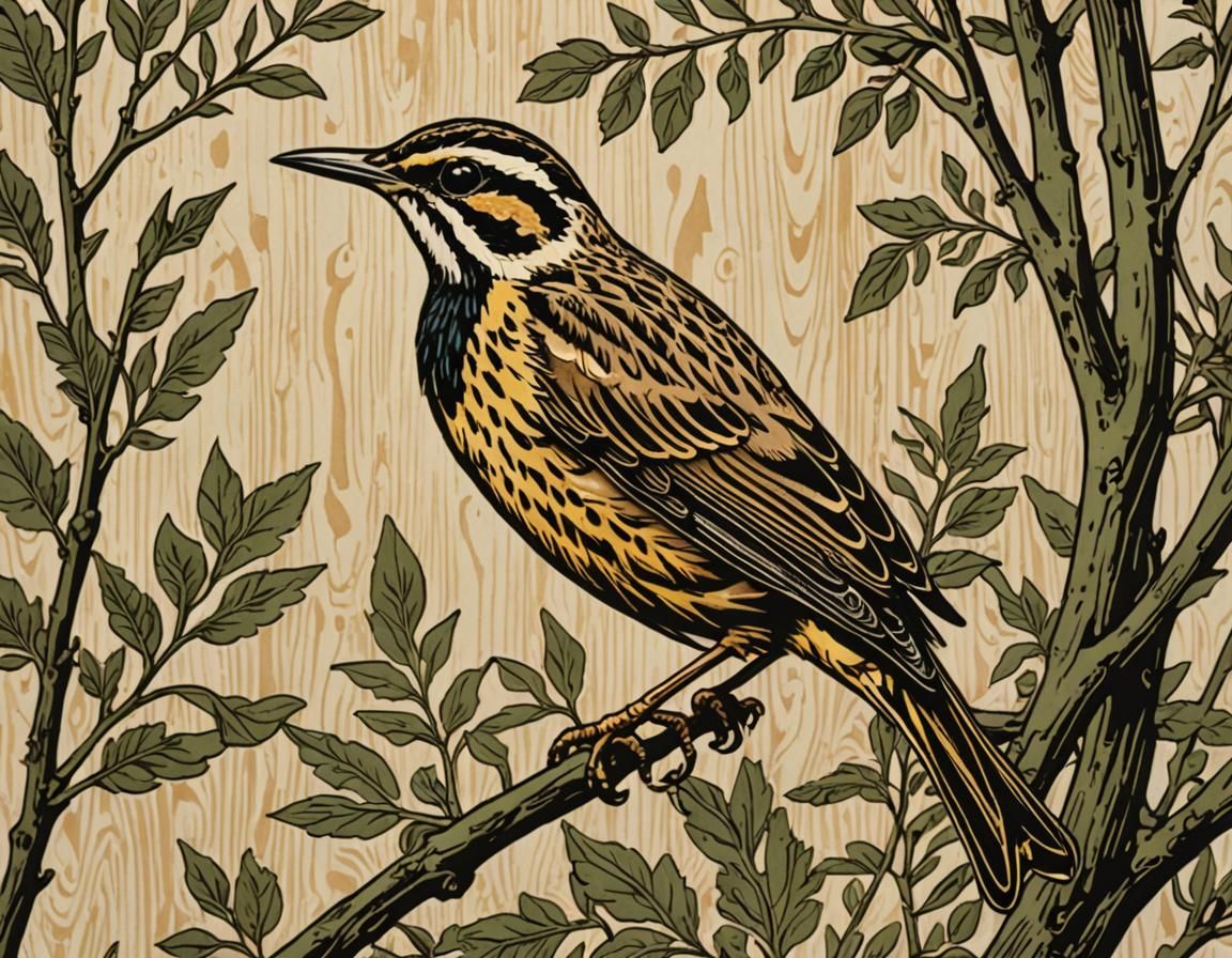 Meadowlark Woodcut in Audubon Style