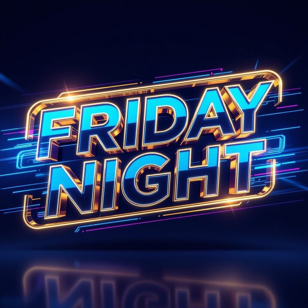 Futuristic Friday Night Logo with Moving Gold Outline