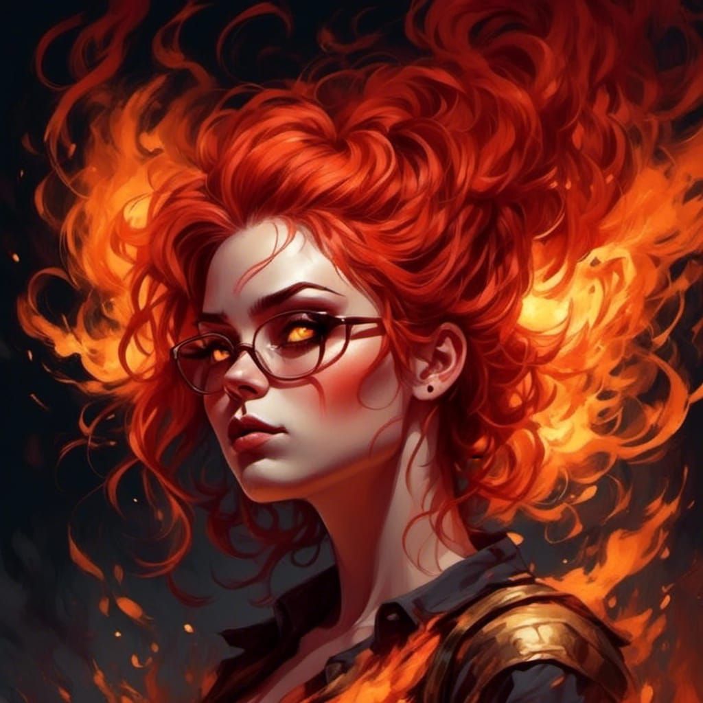Fiery Portrait Illustration with Intense Lighting