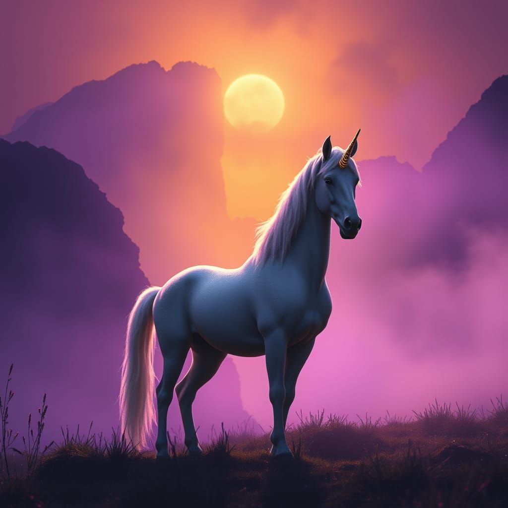 Majestic Unicorn in Mystical Valley
