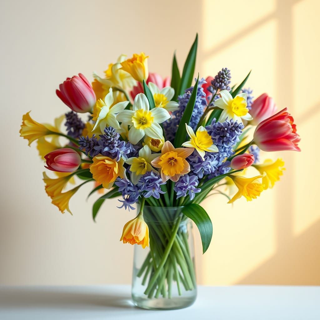 Vibrant Spring Flowers in Hyper-Realistic Still Life