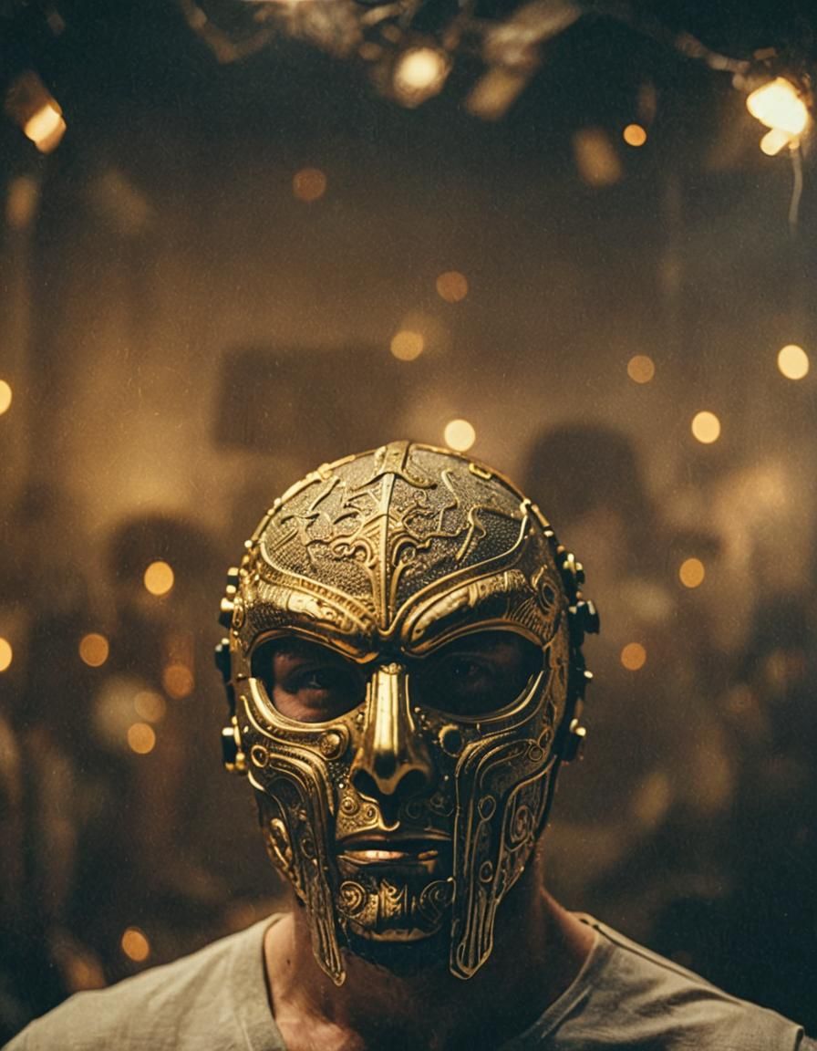 Dramatic Gold Mask Cinematic Film Still