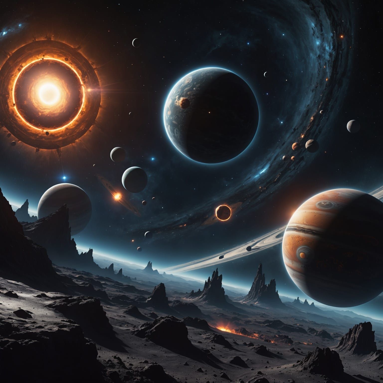 Ethereal Nebula with Black Hole, Detailed Matte Painting