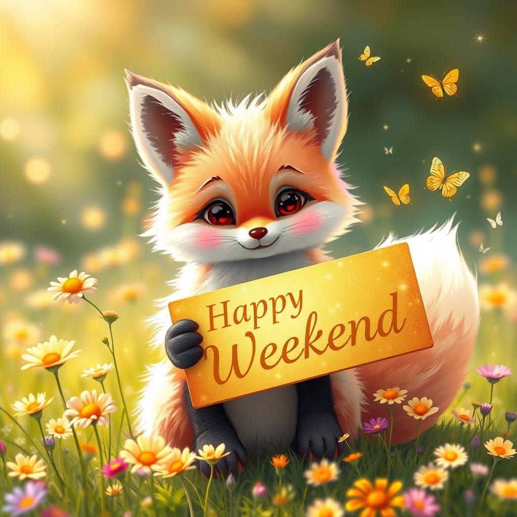 Pastel Rainbow Fox in Sunny Meadow: Fantasy Art