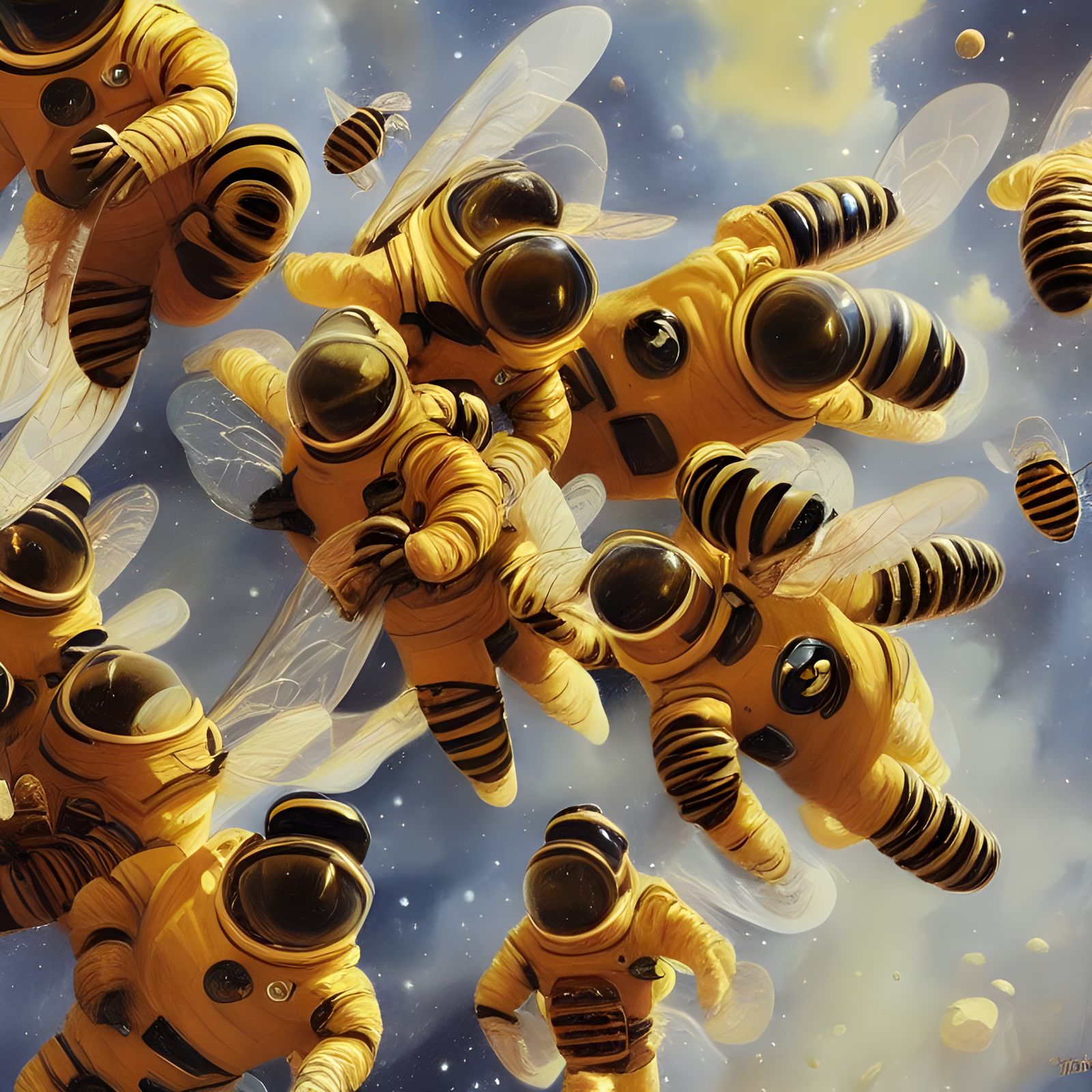 Honeybees in Spacesuits Oil Painting