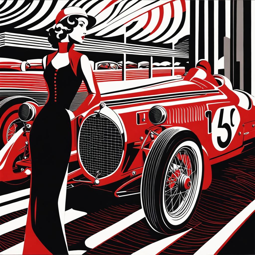 1930s Racing Champion: Linocut Illustration
