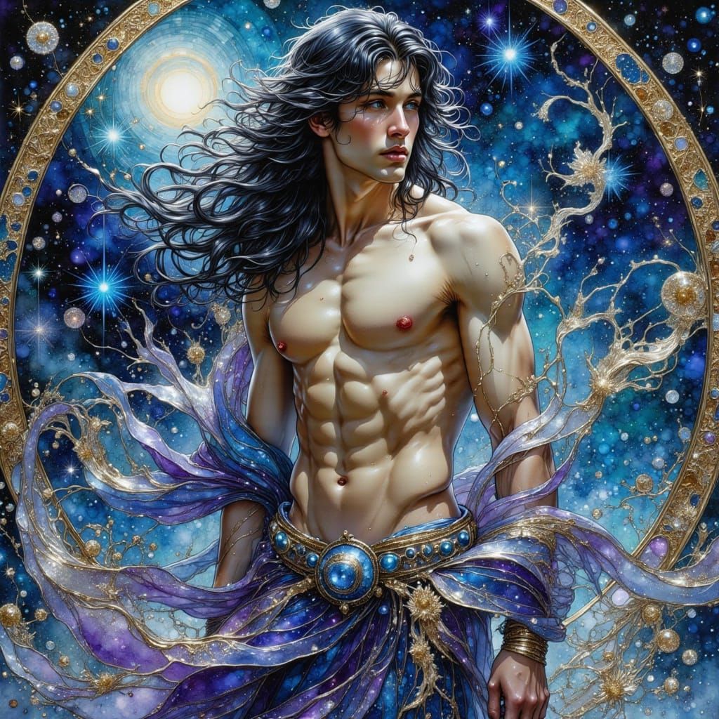 Greek God Portrait in Art Nouveau Style