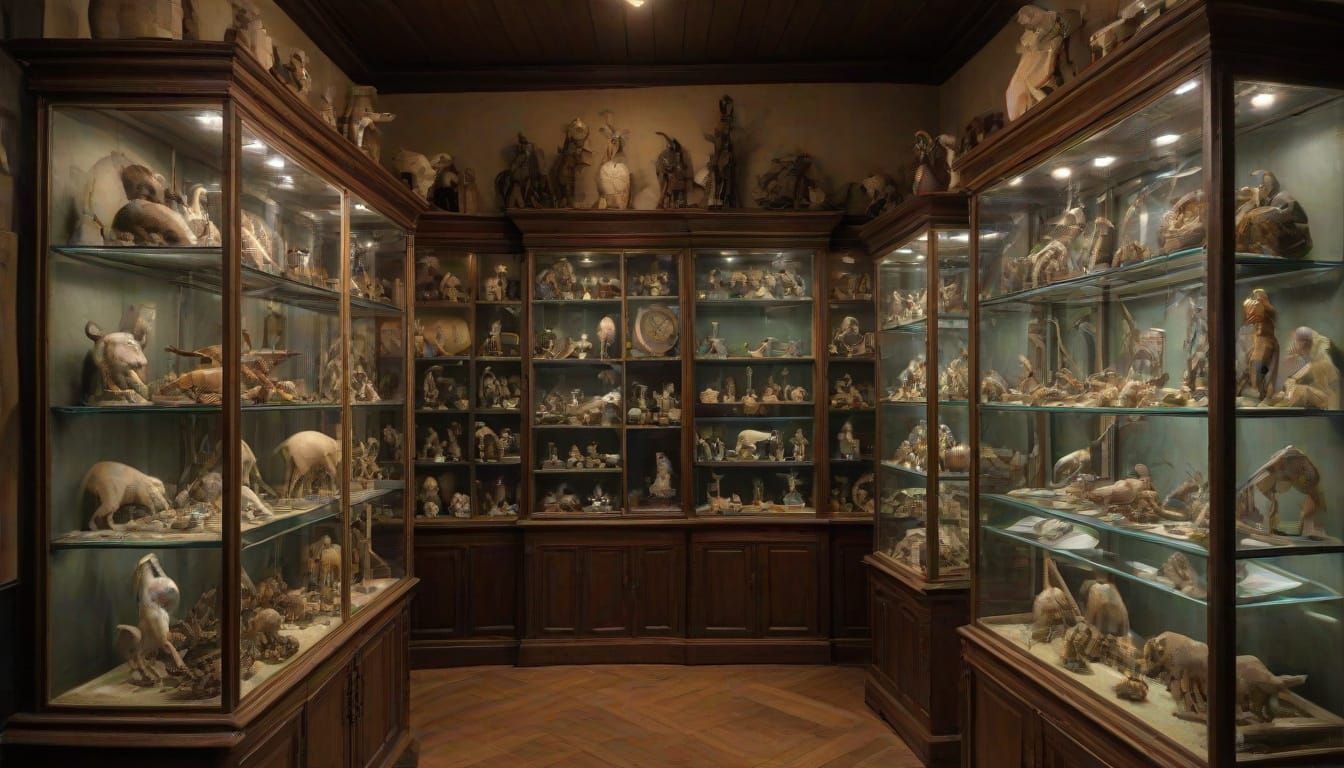 Mysterious Wunderkammer of Cryptid Curiosities in Gothic Ren...