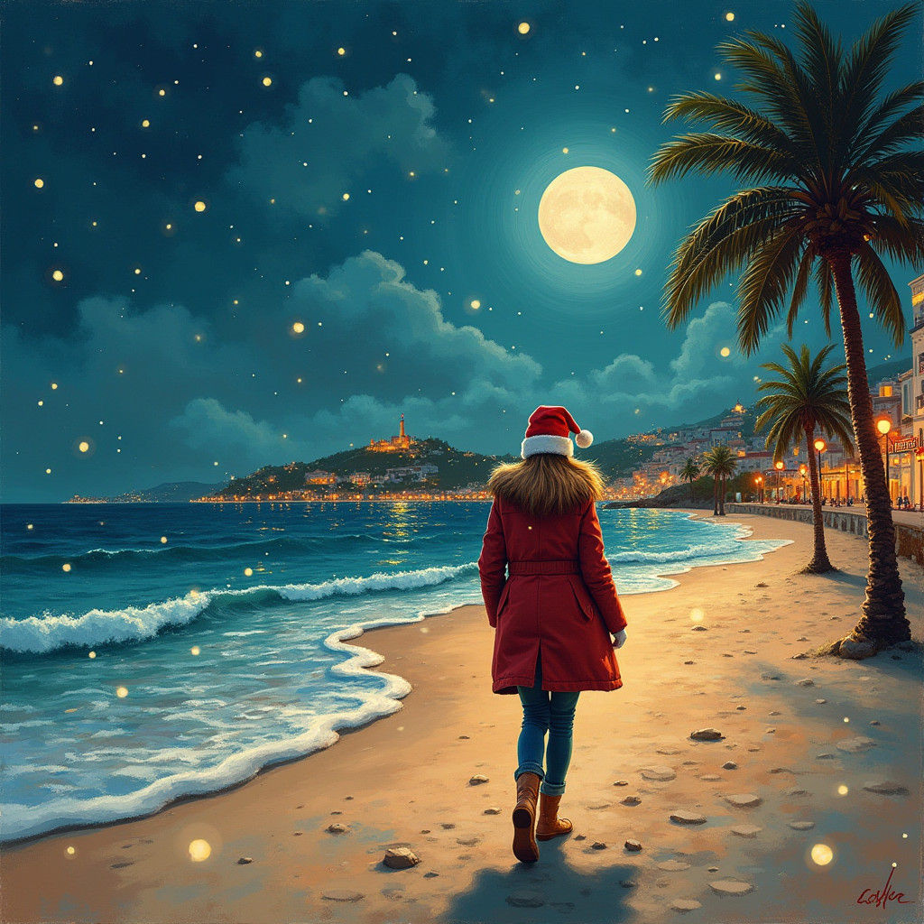 Festive Ibiza Beach Scene in Painterly Style
