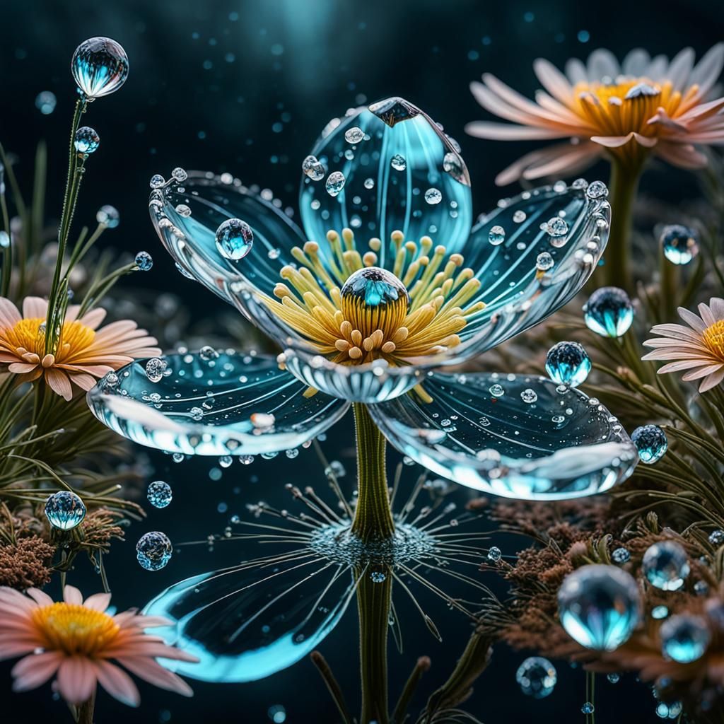 Bioluminescent Diamond Water Token with Wild Magic Flowers