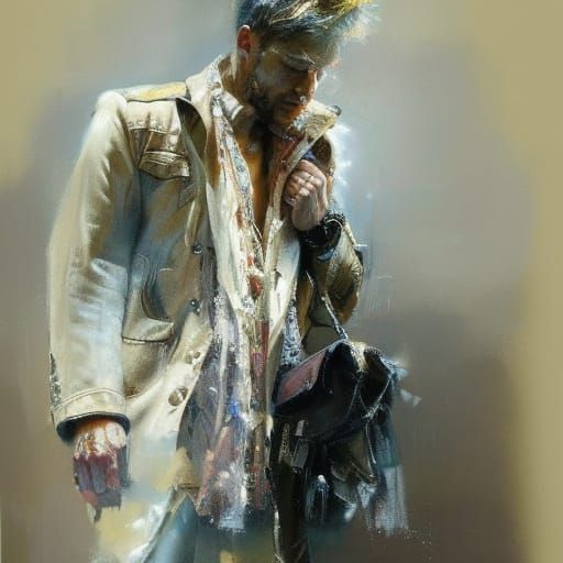 Passionate Man's Fashion Portrait in Oil