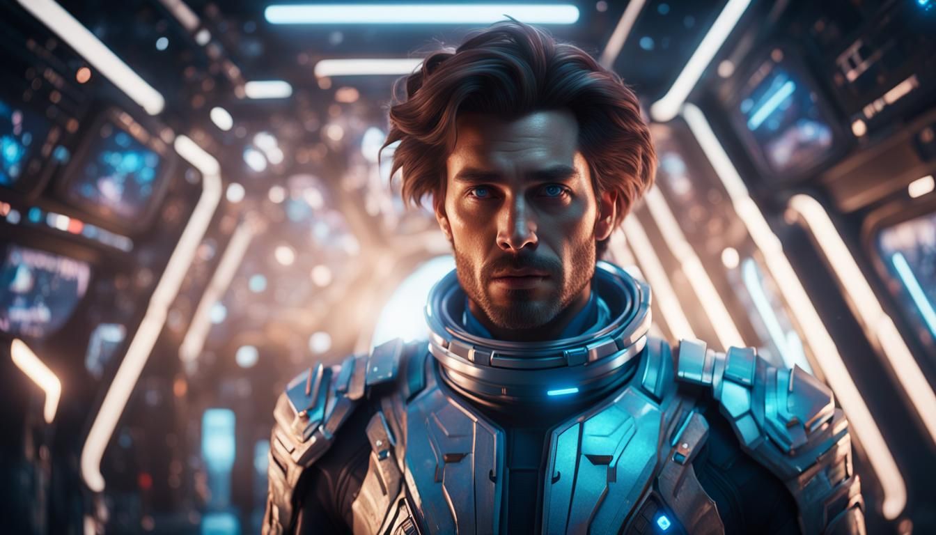 Glamorous Galactic Crew in Spaceship: 8k Astral Illustration