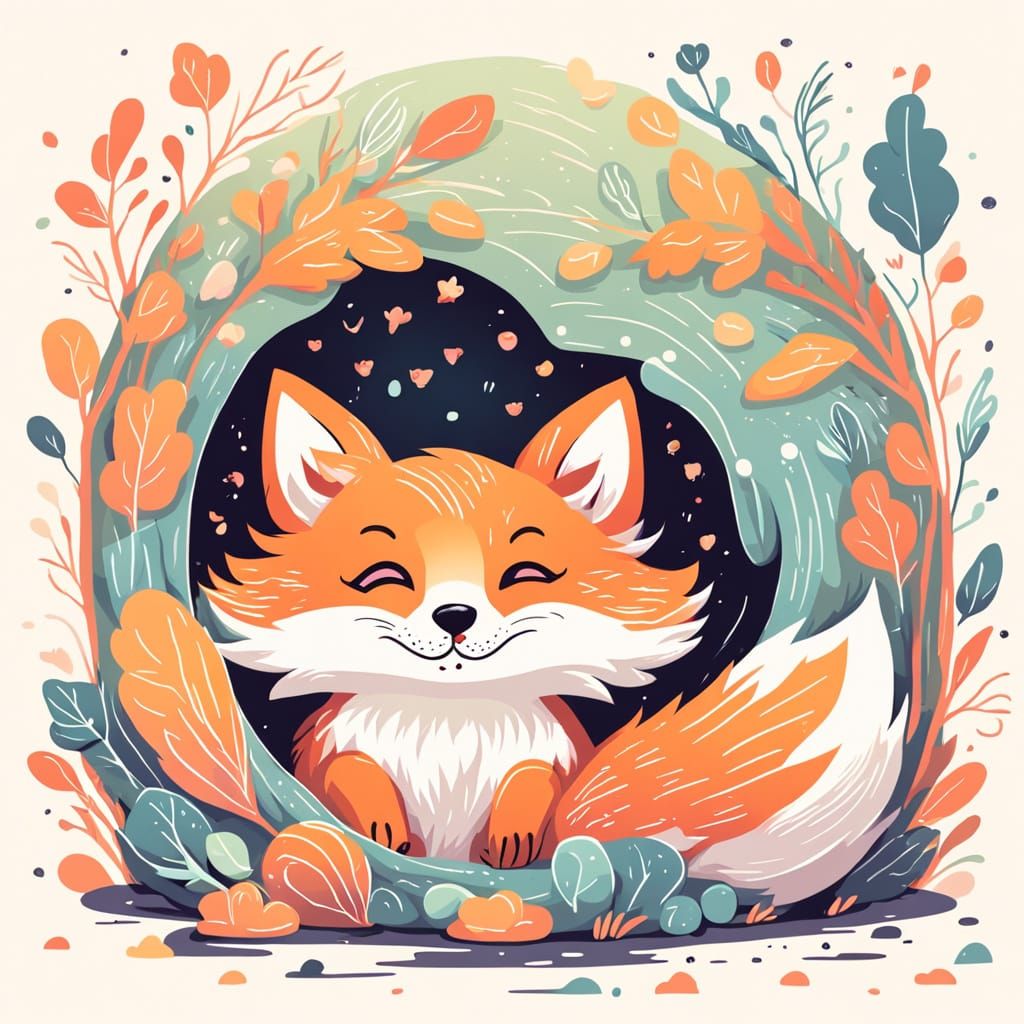 Chibi Fox Chewing Bone in Pastel Colors