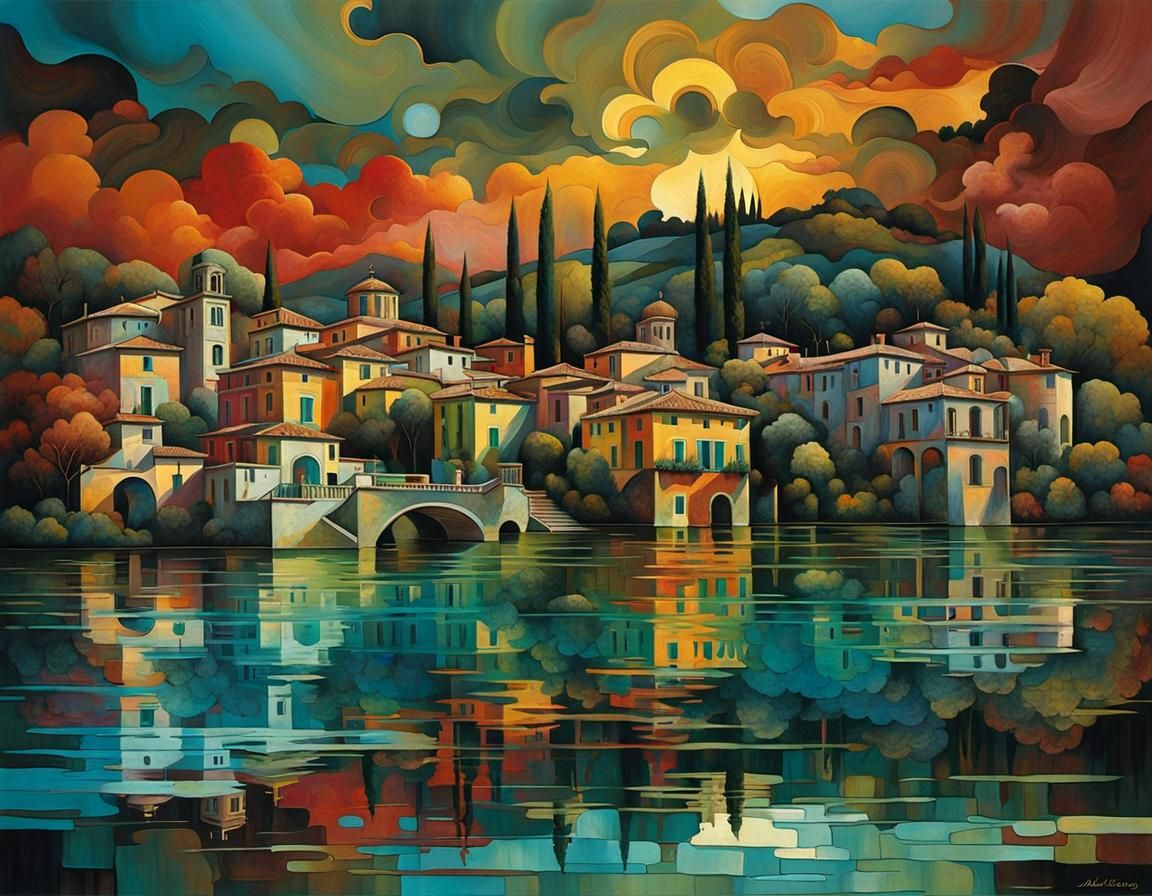 Italian Villa in Dreamscape, Chiaroscuro Art