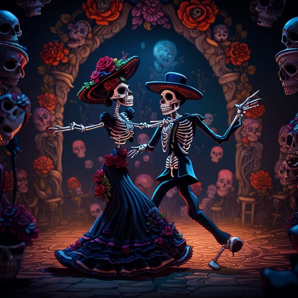 Day of the Dead Dancers in a Burton Style