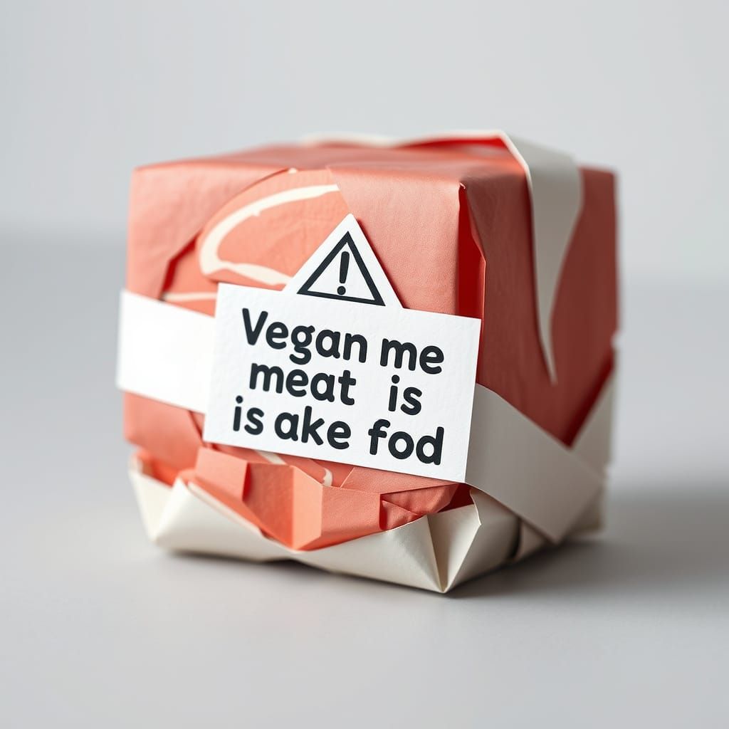 Origami Warning Sign on Delicate Vegan Meat Block