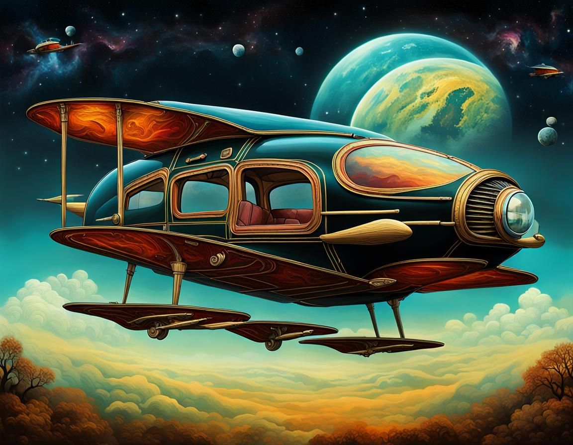 Victorian Flying Car Digital Illustration, Mixed Media