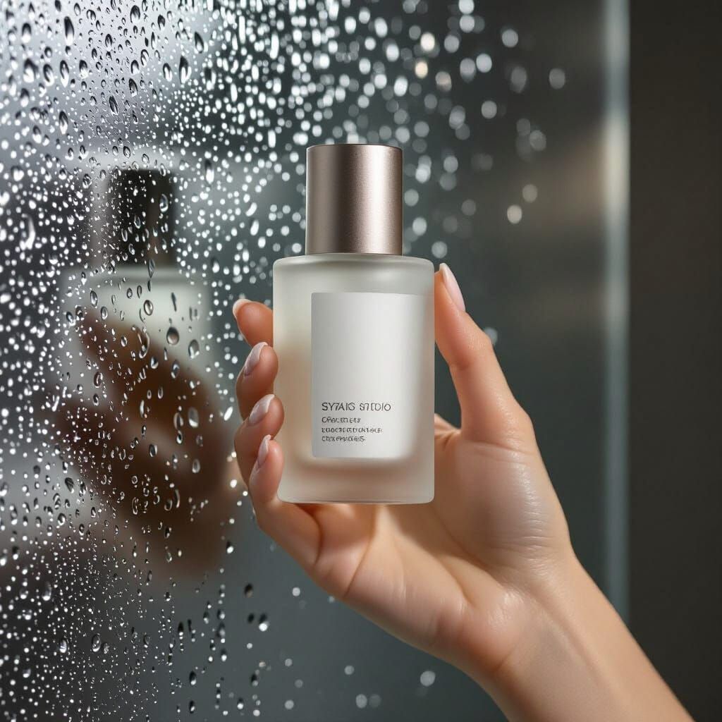 Cosmetic Bottle Through Frosted Glass in Studio