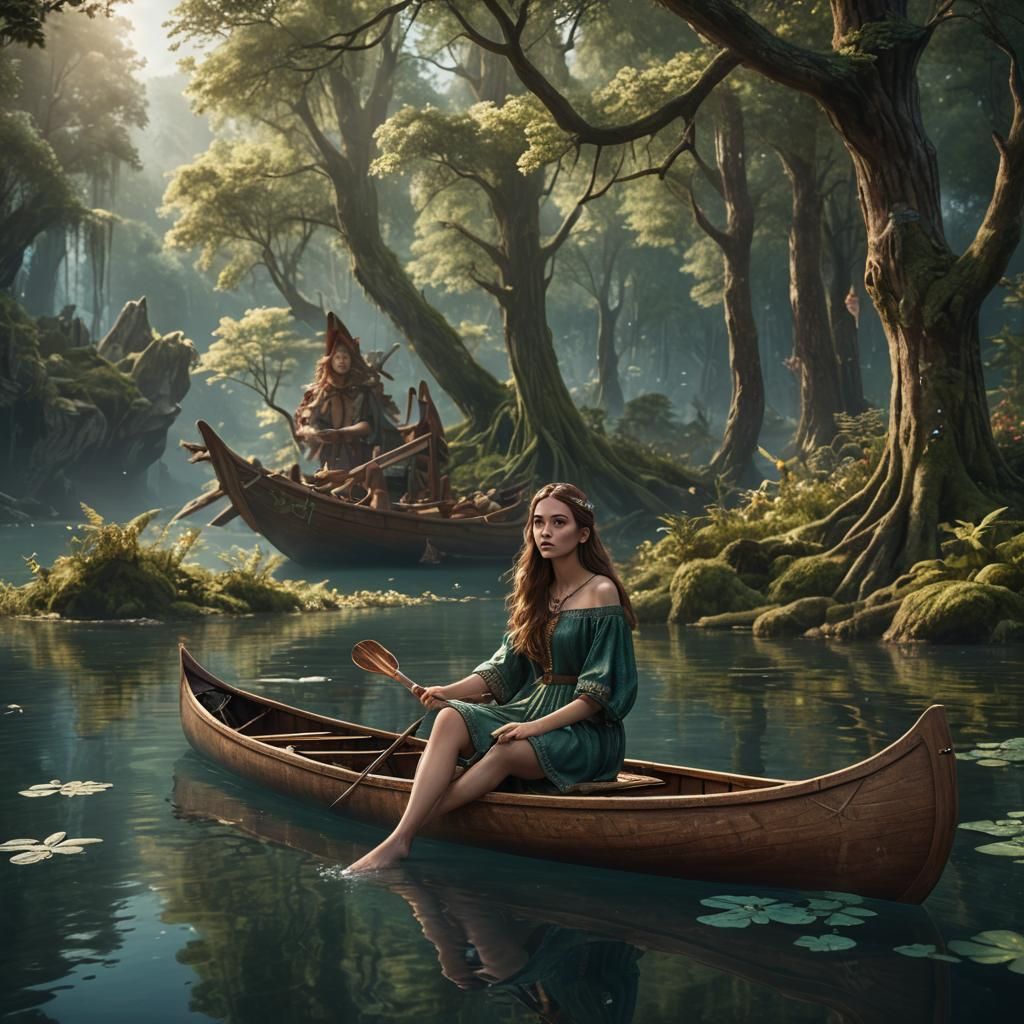 Enchanted Forest Lake Scene in Detailed Matte Painting