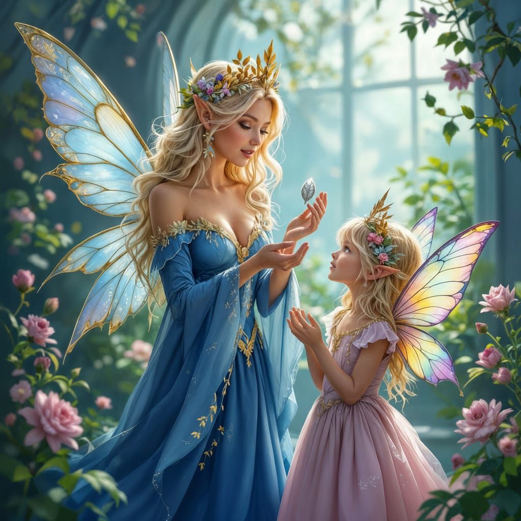 Fairy and Girl Discover Silver Seed in Golden Plant Room