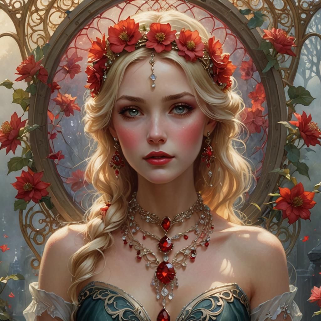 Art Nouveau Girl with Crystal Necklace