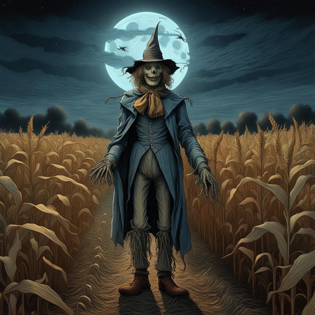 Cornfield Scarecrow in Astral Mixed Media Illustration