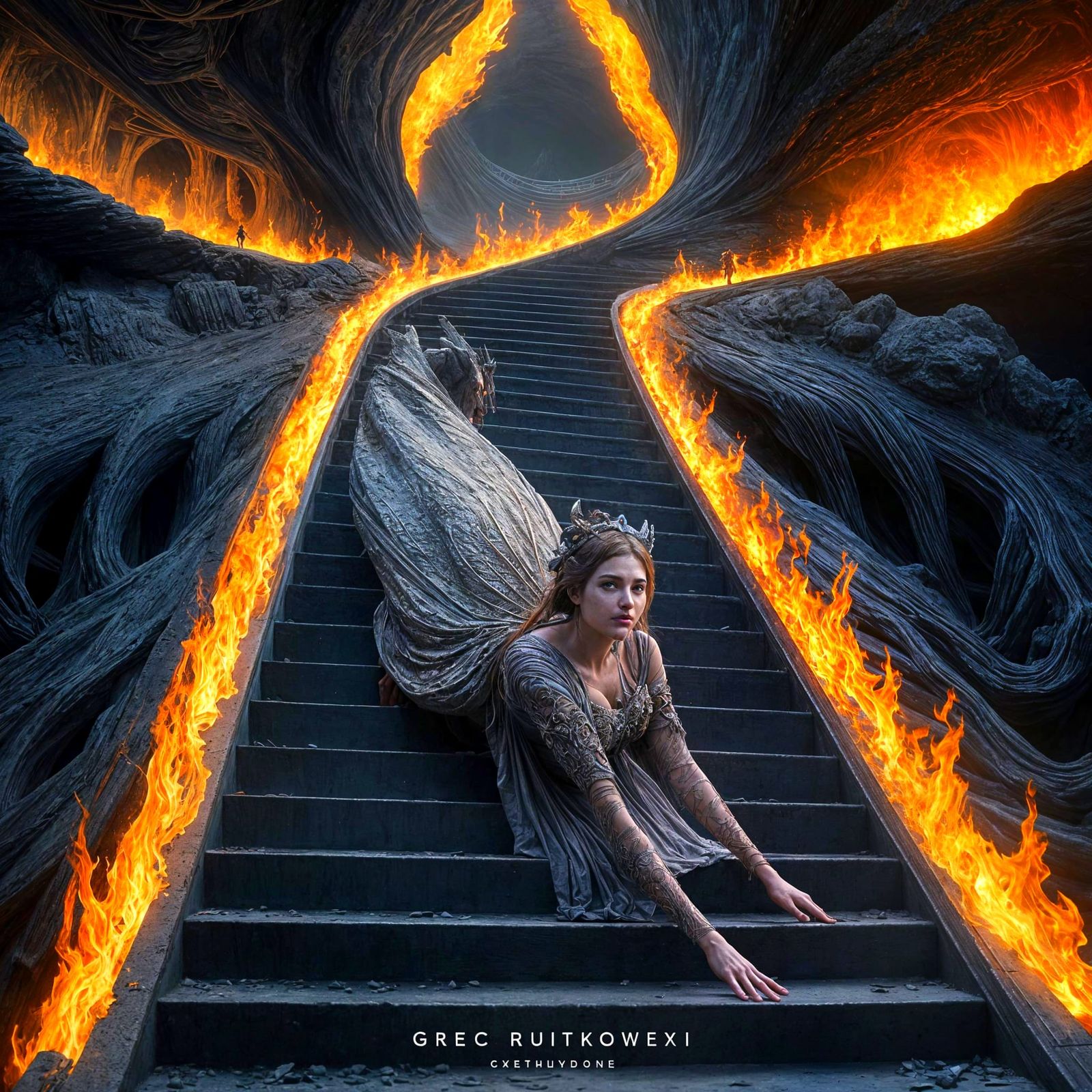 Dark Goddess Falls into the Underworld in Fiery Descent