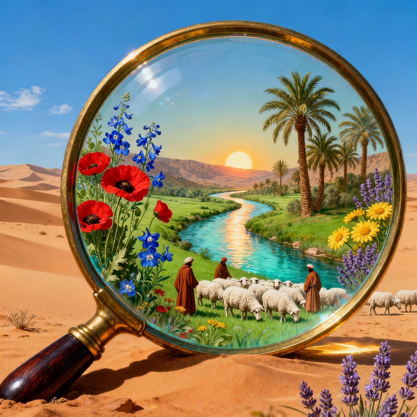 Magnifying Glass Reveals Surreal Desert Oasis