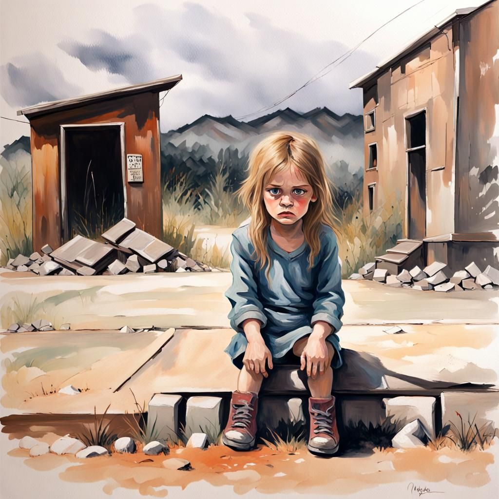 Spunky Girl in Abandoned Mining Town: Oil Painting