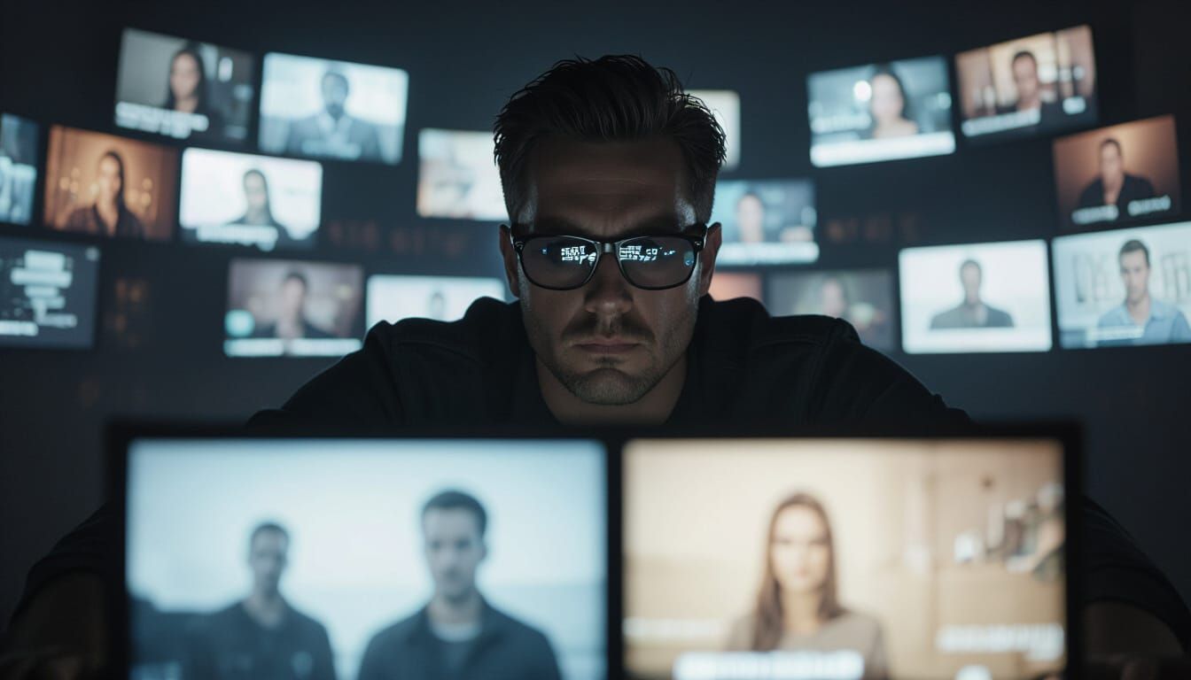 Man Bathed in Screen Glow, Lost in Social Media