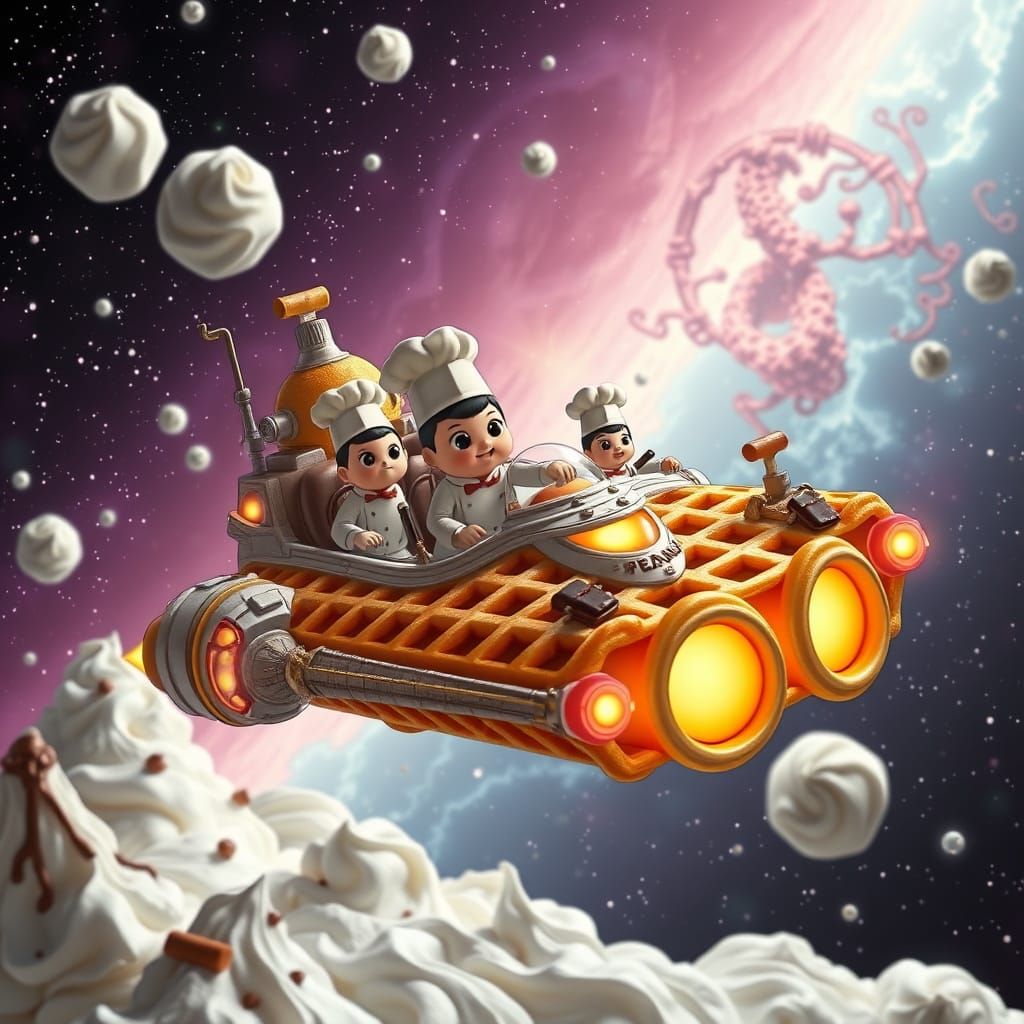 Waffle Pastry Chefs in Honey Spaceship, Ghibli Style